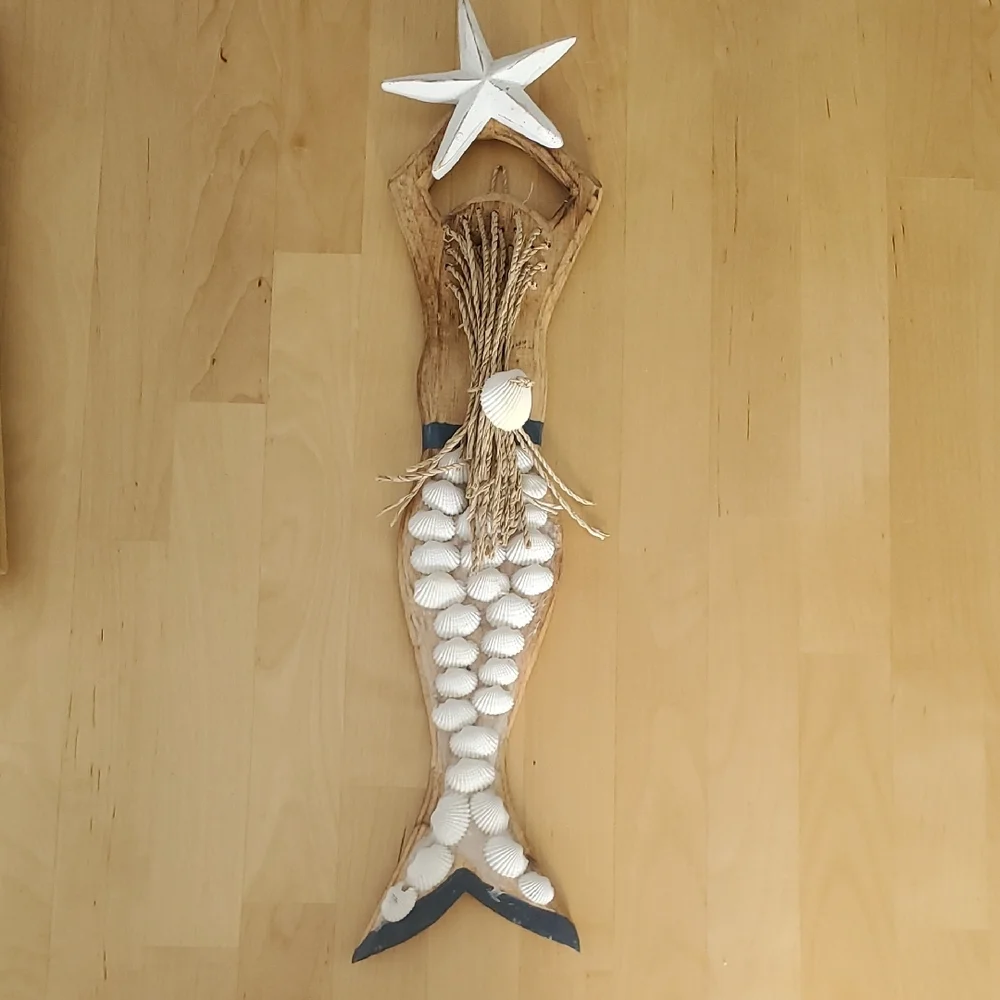 Nautical Mermaid Wall Décor Set Seashell Canvas Coastal Room Accents - Picture 8 of 11